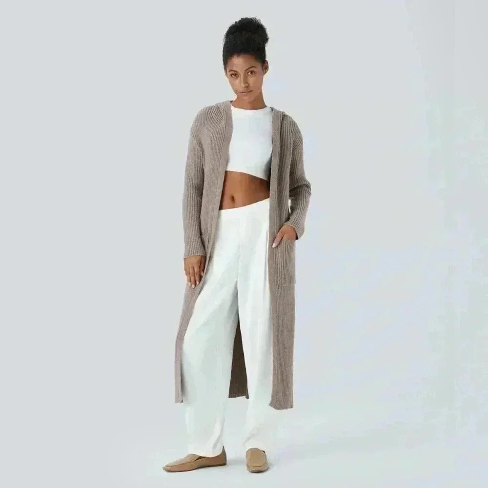 Hooded Long Sleeve Side Pocket Split Longline Casual Cardigan • S